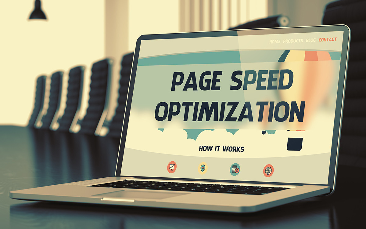 image of laptop showing title page speed optimization